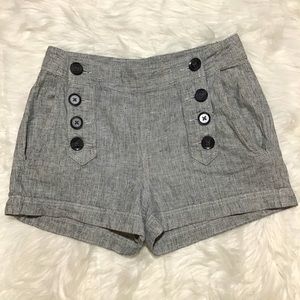 Express Women’s Grey Linen Shorts with Dual Black Buttons